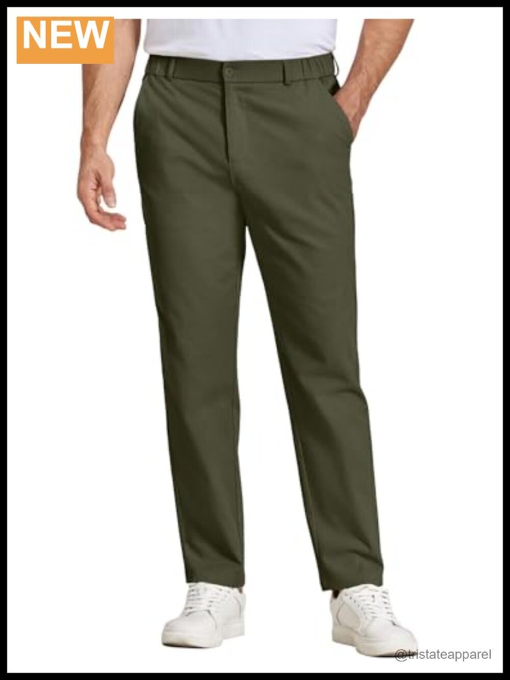 Men's Relaxed Fit Stretch Chinos Elastic Waist Dress Slacks with Pockets